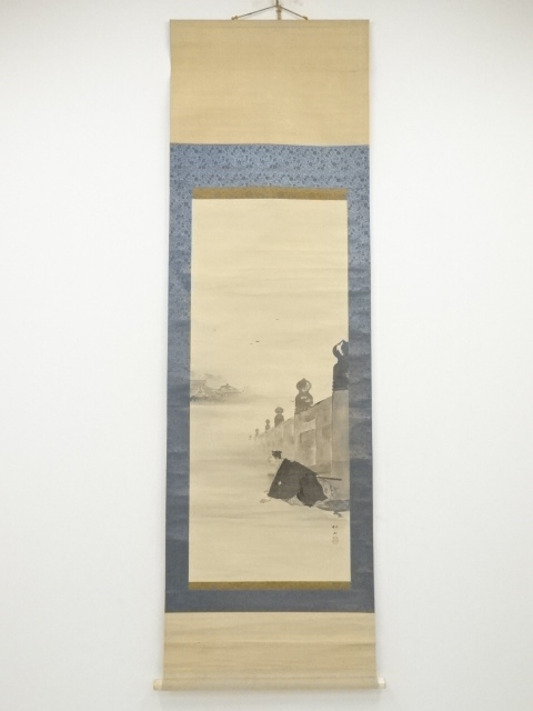 JAPANESE HANGING SCROLL / HAND PAINTED / SCENERY IN THE PAST